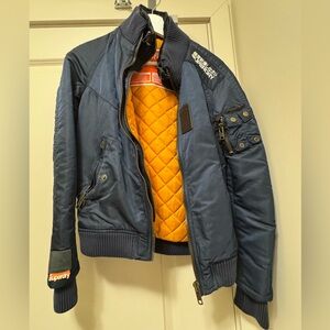 Superdry Navy Bomber Jacket with Bright Orange Interior